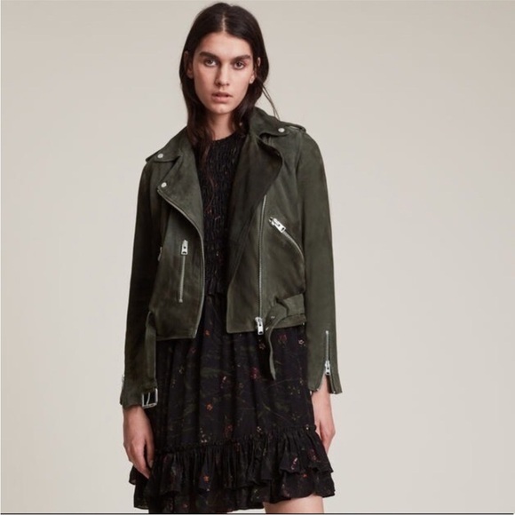 All Saints Balfern Green Suede Biker Jacket XS - Picture 2 of 4